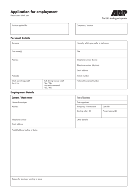 UK Employment Application Form