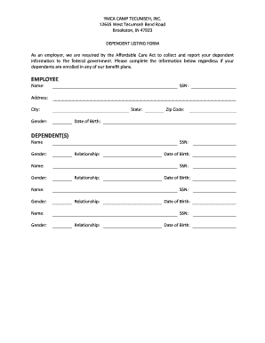 Dependent Listing Form