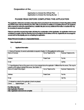 Ontario Application to Amend Official Plan and Zoning By-law