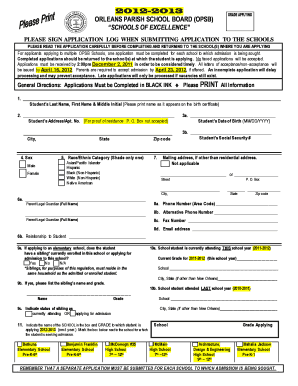 Orleans Parish School Board Application Form