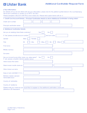 Ulster Bank Additional Cardholder Request Form