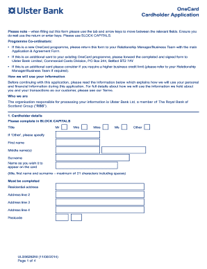 Ulster Bank OneCard Cardholder Application