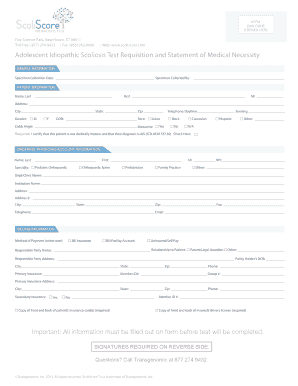 Adolescent Idiopathic Scoliosis Test Requisition and Statement of Medical Necessity