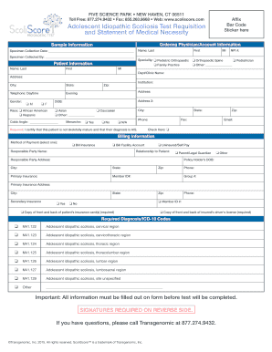 Adolescent Idiopathic Scoliosis Test Requisition Form