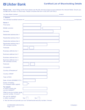 Certified List of Shareholding Details Form