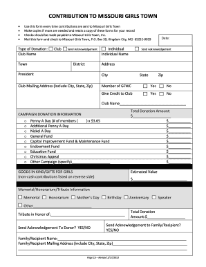 Missouri Girls Town Donation Form