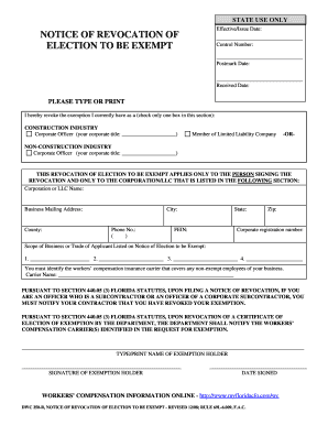 Florida Notice of Revocation of Election to be Exempt