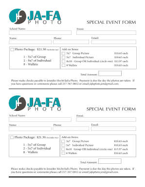 Special Event Photo Order Form