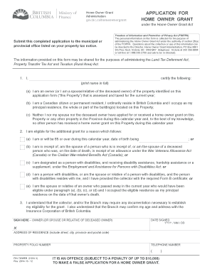 British Columbia Home Owner Grant Application