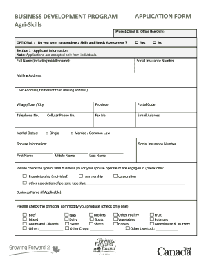 BUSINESS DEVELOPMENT PROGRAM APPLICATION FORM Agri-Skills - DFPEI