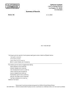 California Cryobank Donor Medical Records Summary