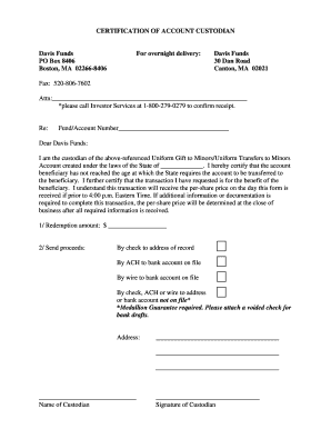 Certification of Account Custodian
