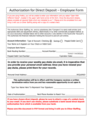 Authorization for Direct Deposit – Employee Form