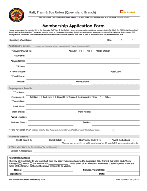 Rail Tram & Bus Union Membership Application Form