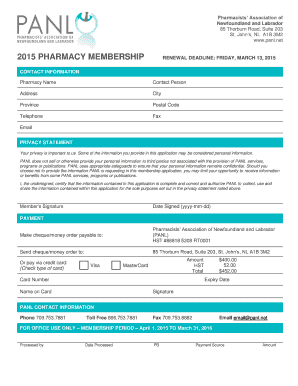 Pharmacists' Association Membership Renewal Form
