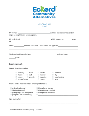 All About Me Teen Form