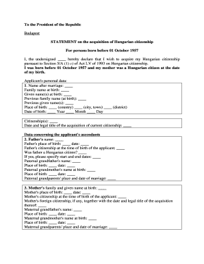 Hungarian Citizenship Application Form