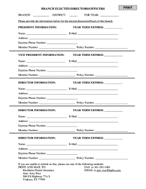 Branch Elected Directors/Officers Form