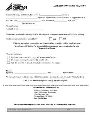 ACH Stop Payment Request
