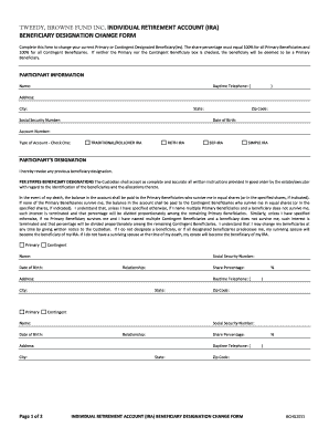 Tweedy Browne Fund IRA Beneficiary Designation Change Form