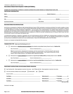 Recharacterization Request Form for Tweedy, Browne Fund Inc. IRA