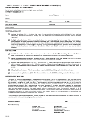 Tweedy Browne Fund Inc IRA Rollover Certification
