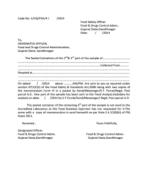 Food Sample Inspection Report