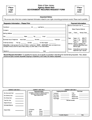 New Jersey Government Records Request Form