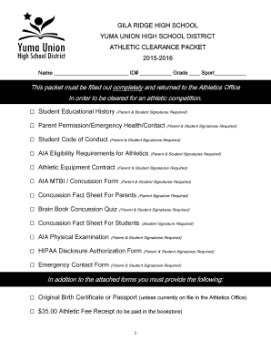 Arizona High School Athletic Clearance Packet