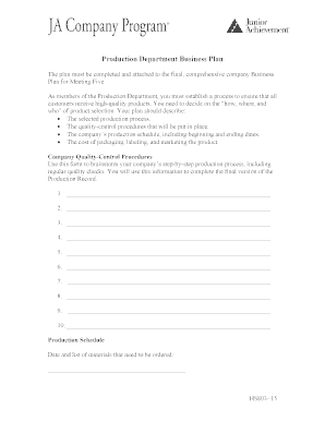 Production Department Business Plan