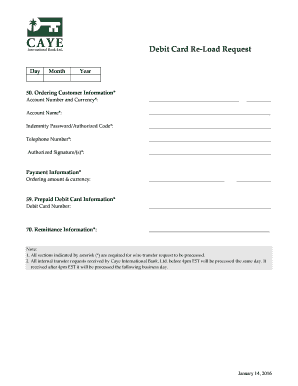 Debit Card Re-Load Request Form