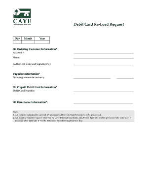 Debit Card Re-Load Request Form