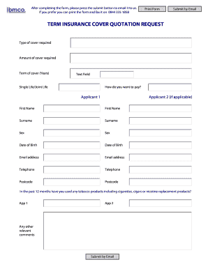 Term Insurance Cover Quotation Request