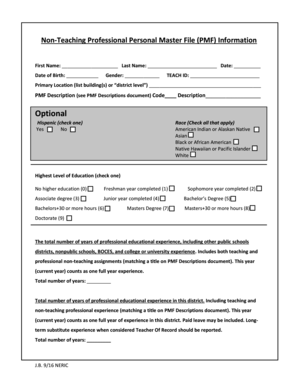 Non-Teaching Professional Personal Master File
