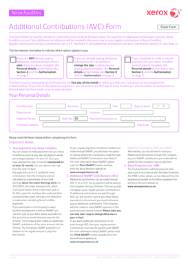 Xerox FundXtra Additional Contributions Form