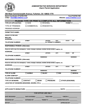 Alarm Permit Application