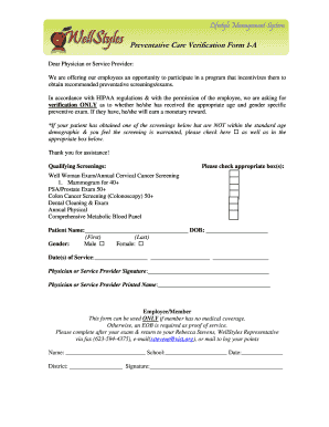 Preventative Care Verification Form
