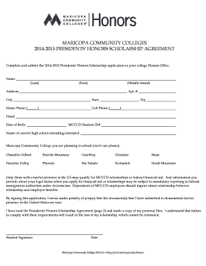 2014-2015 Presidents' Honors Scholarship Agreement