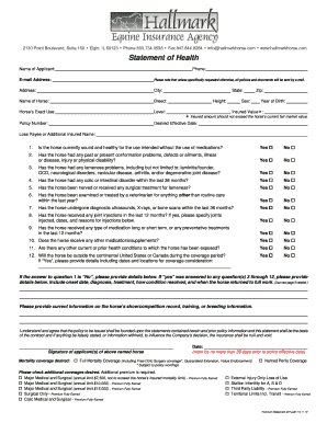Horse Mortality Insurance Statement of Health