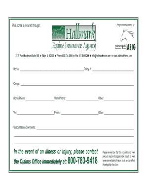 Horse Insurance Policy Form