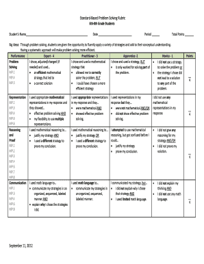 Standard-Based Problem Solving Rubric