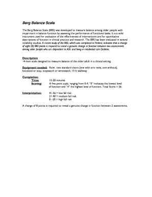 Berg Balance Scale Assessment Form