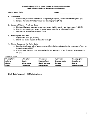 Grade 8 Science Water Systems Student Outline