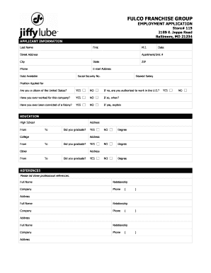 Fulco Franchise Group Employment Application