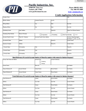 Pacific Industries Credit Application