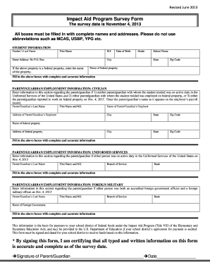 Impact Aid Program Survey Form