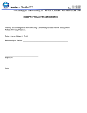 Privacy Practice Notice Receipt