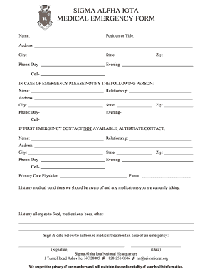 Sigma Alpha Iota Medical Emergency Form