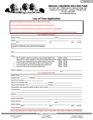 Indiana Laborers Welfare Fund Loss of Time Application