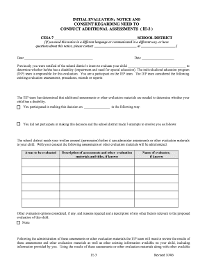 Notice and Consent for Additional Child Assessments